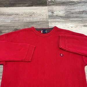 Vintage 90s Chaps RL Hand Framed Red Mens XL Cotton Herringbone Knit Sweater